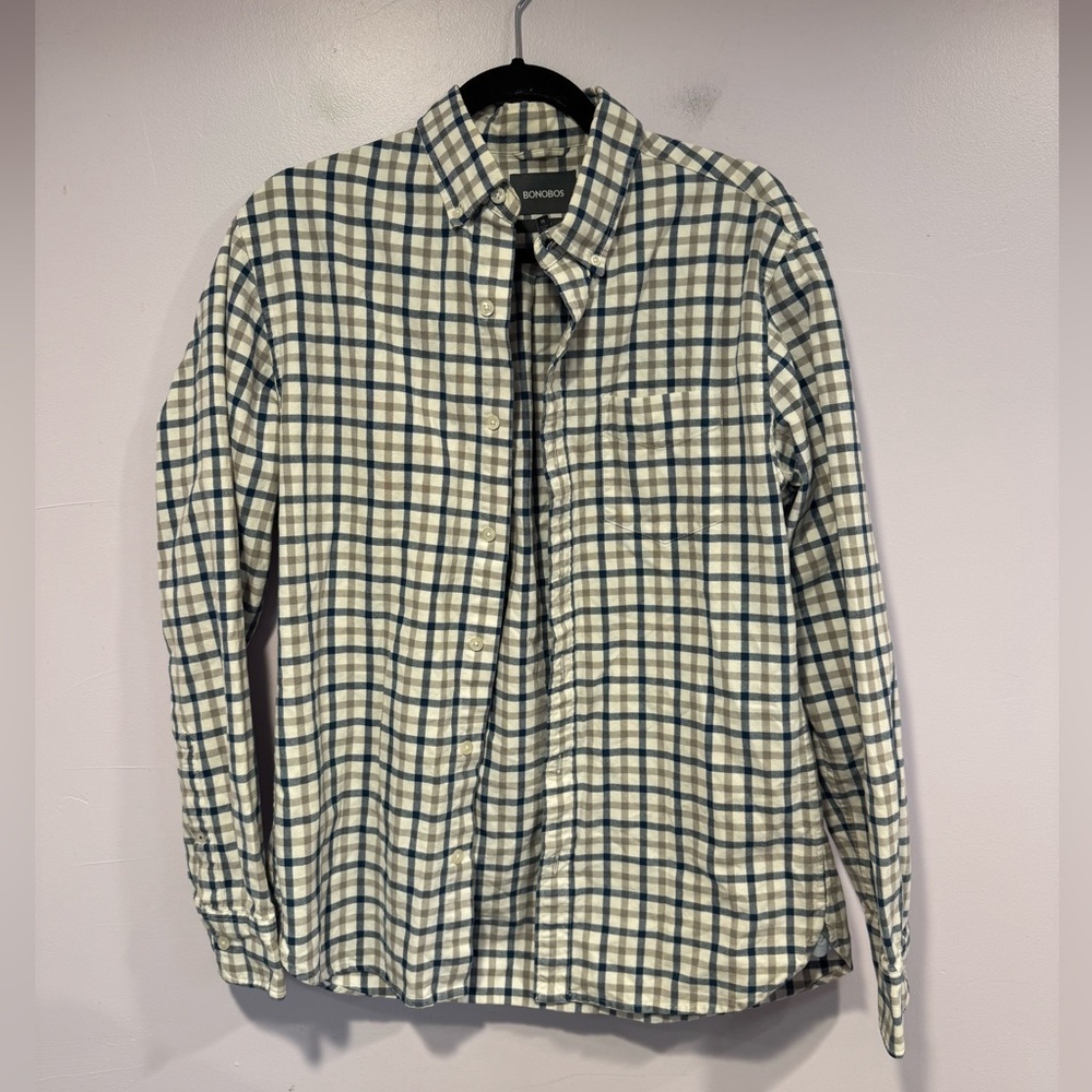 Bonobos blue and white‎ patterned button down shirt